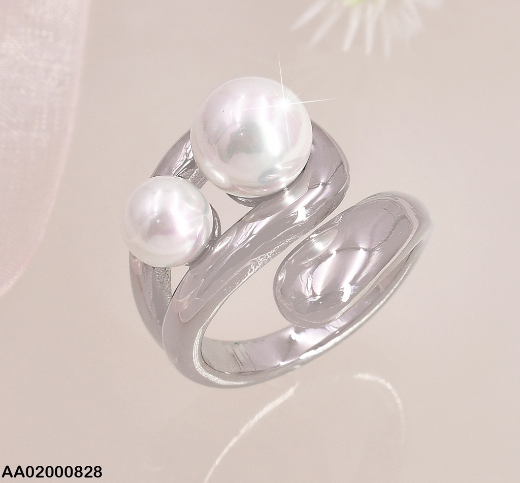 ANILLO PLAT OVALO HORIZONTAL/ 2 PERLAS 6-9 / KR111067-K