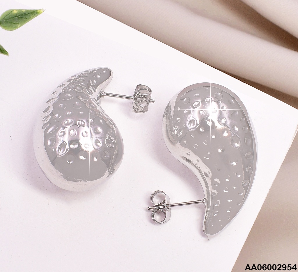 ARETES PLAT. GOTA PUNTEADAS PLAT.CENTRO LISO 30MM LARGO KE112468