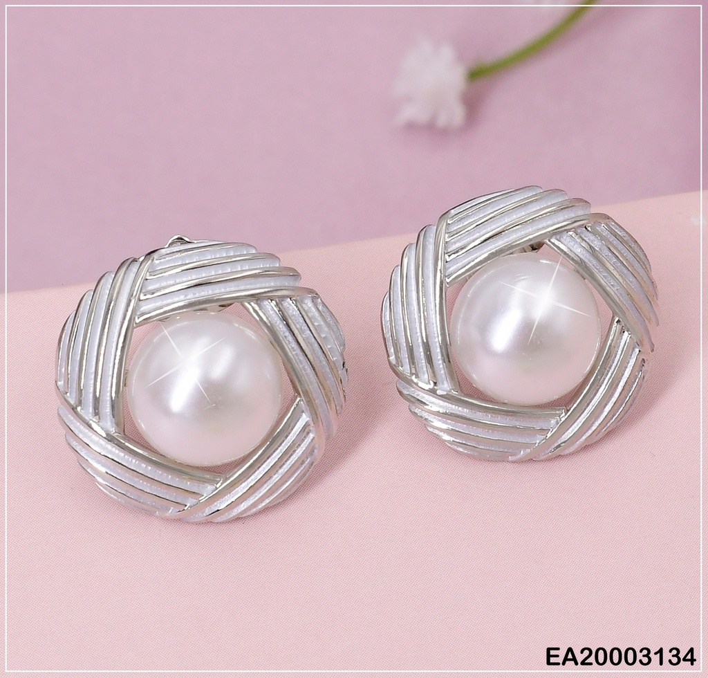 ARETES PLAT PENT. RAYAS PERLA CENTRO  EE920-3
