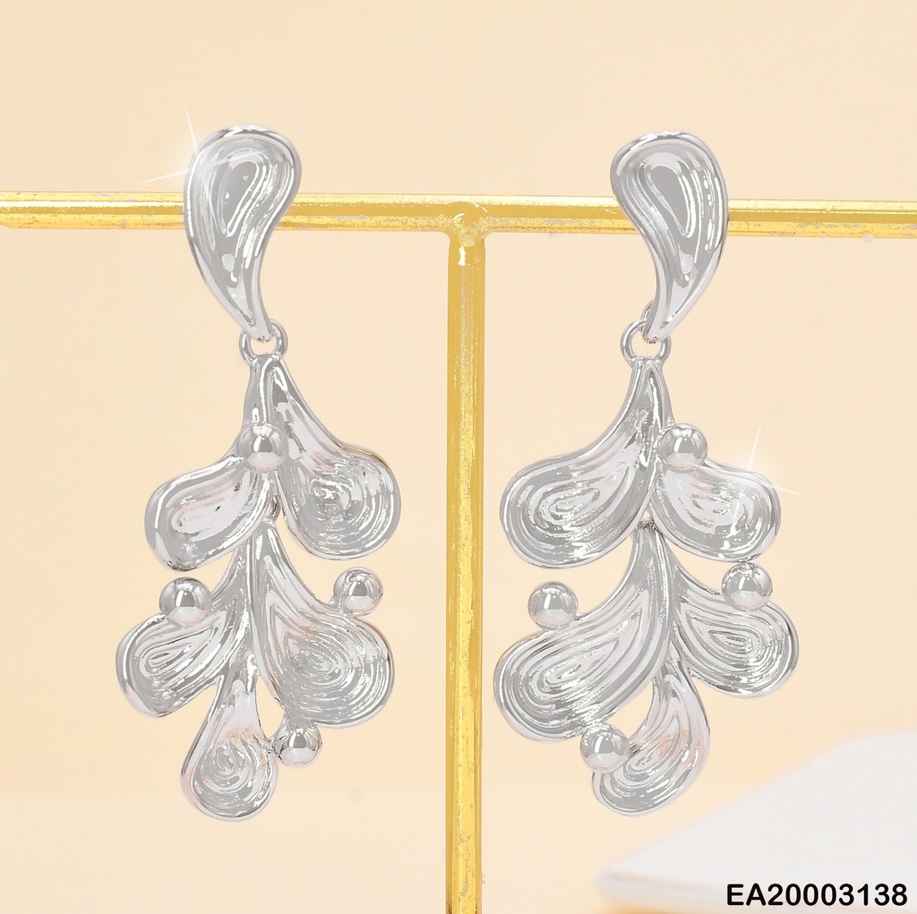 ARETES LARGOS HOJAS PLAT GRAB/ ESFERAS A LOS LADOS EE930-3