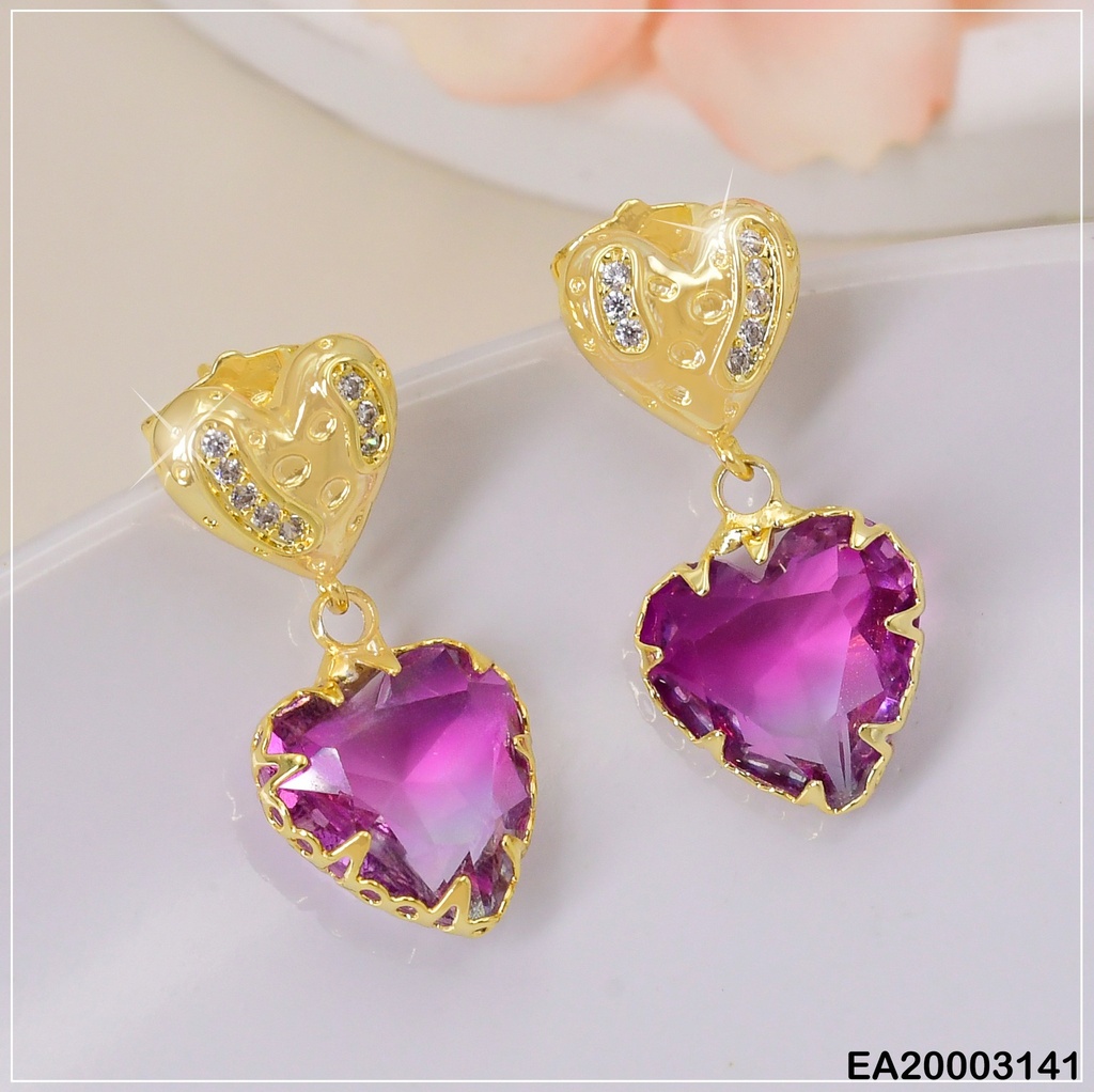 ARETES 2 CORAZONES VERT.DOR-ZIRC/MORADO EE937-3