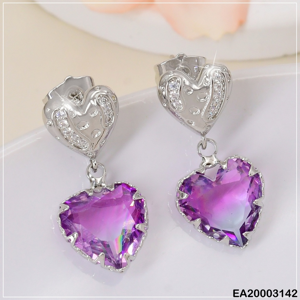 ARETES PLAT. 2 CORAZONES VERT.DOR-ZIRC/MORADO EE938-3