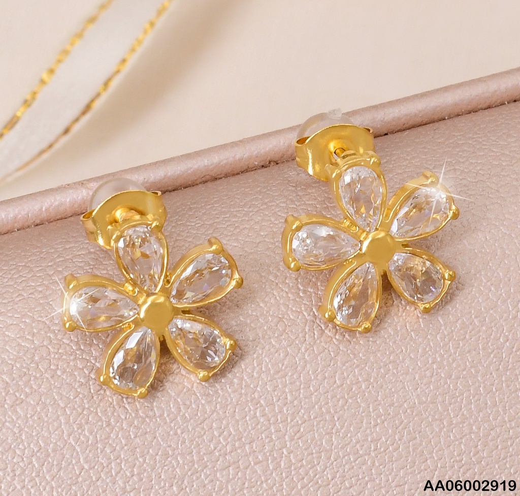 ARETES FLOR 5 PETALOS REDONDEADOS ZIRCONIAS EA916-45