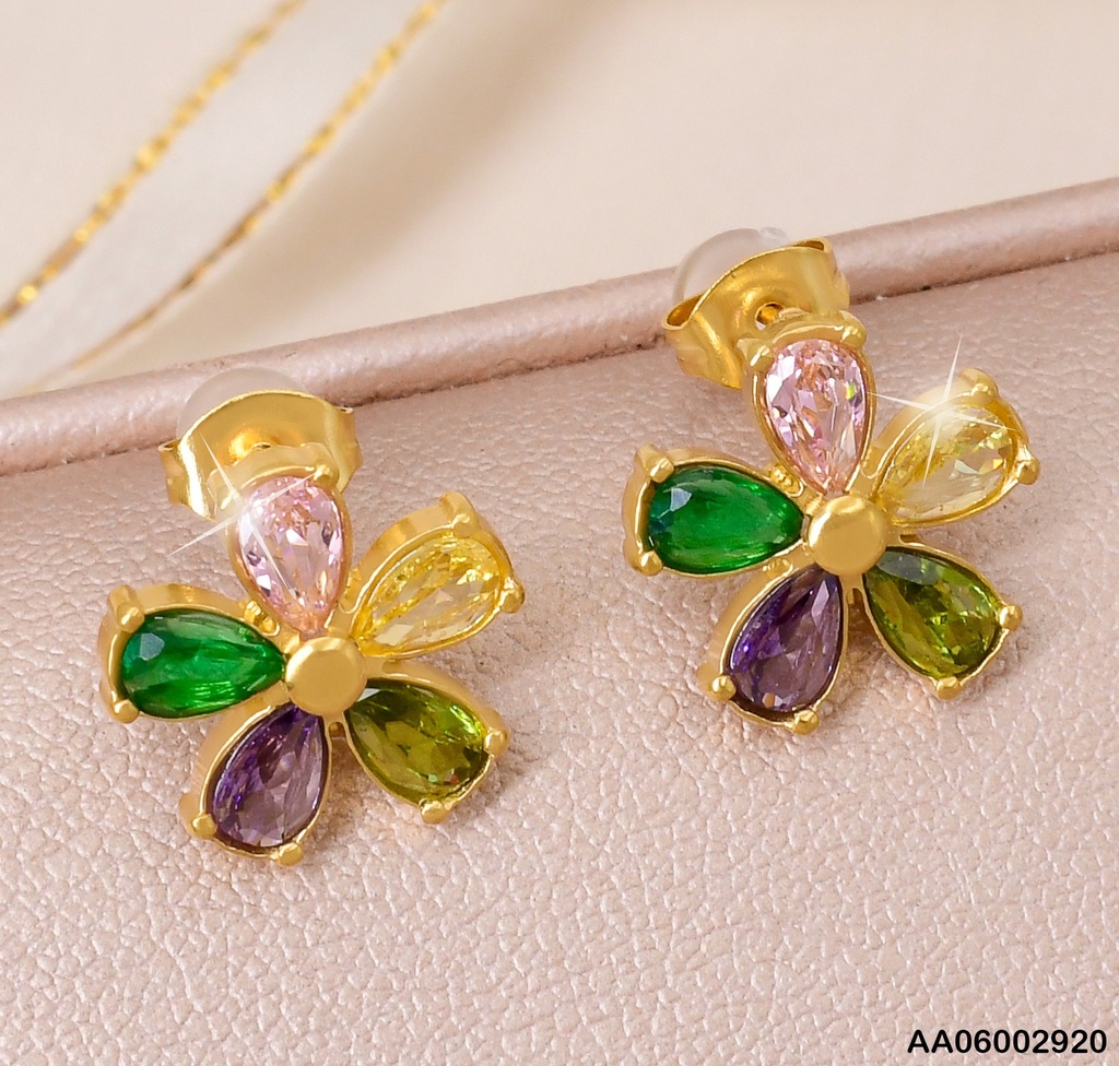 ARETES FLOR 5 PETALOS REDONDEADOS ZIRCONIAS COL.EA917-45