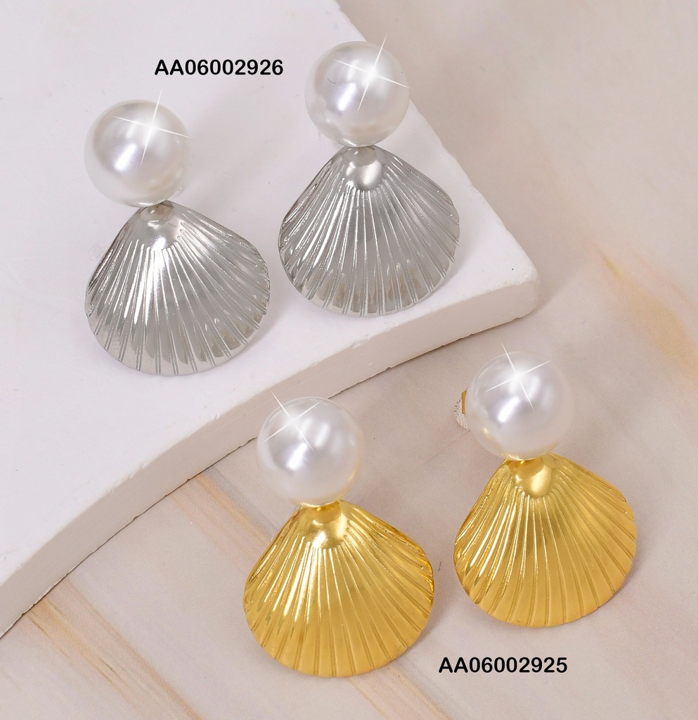 ARETES PLAT. PERLA C/OSTRA COLGANTE EA979-45