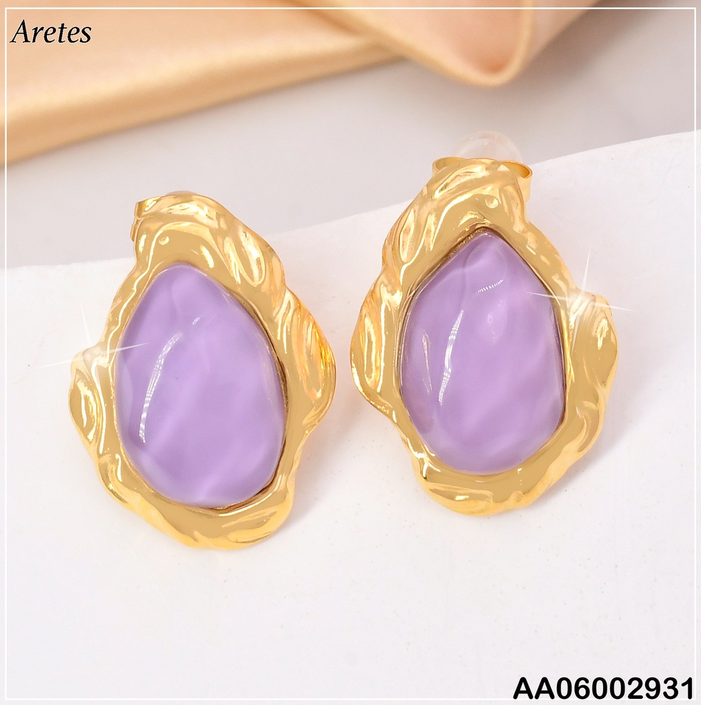 ARETES OVALO ROSADO BORDE IRREG. DORADO EA984-45