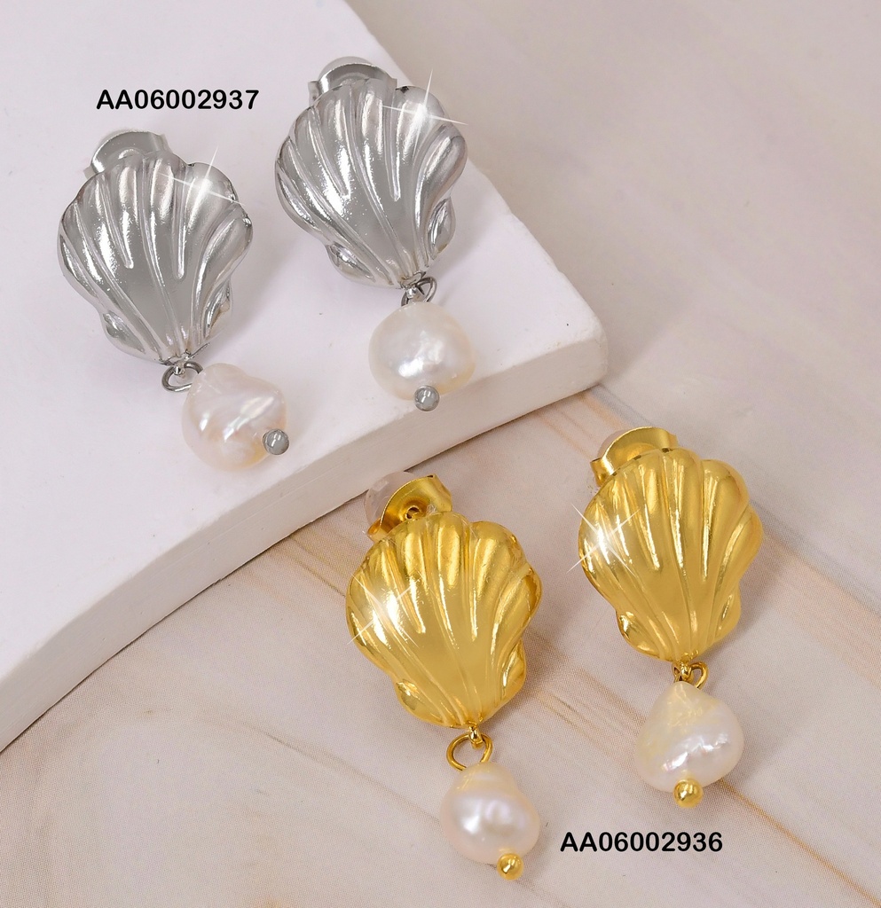 ARETES PLAT. OSTRA C/PERLA COLGANTE EA1018-45
