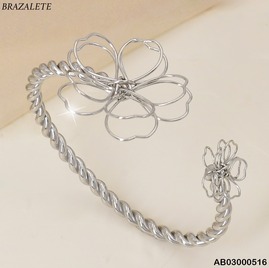 BRAZALETE PLAT.TORNEADO FLORES EXTREMOS BA212-45