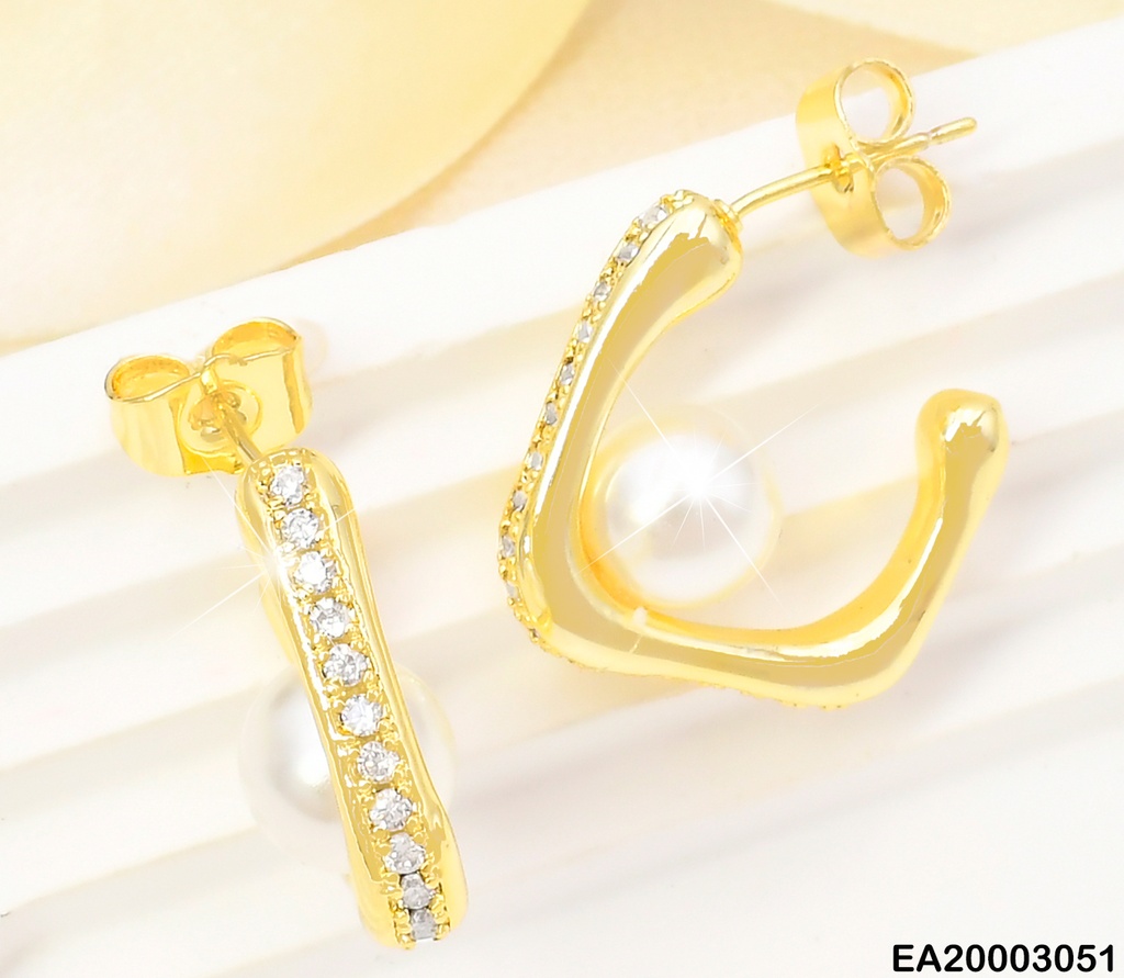 ARETES "J" ZIRCONIAS C/PERLA DETRAS EE979-3