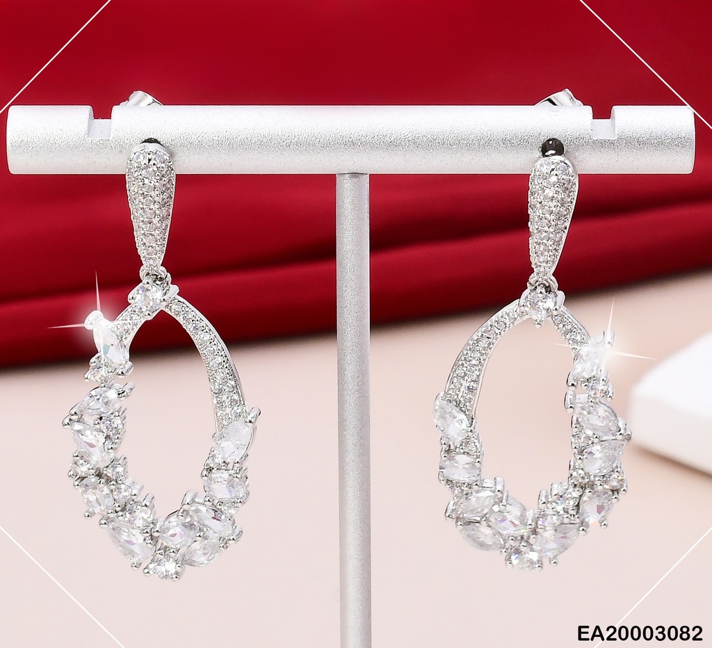 ARETES PLAT CROQUI OVALO ZIRCONIAS RD/ OVALADAS EE932-3