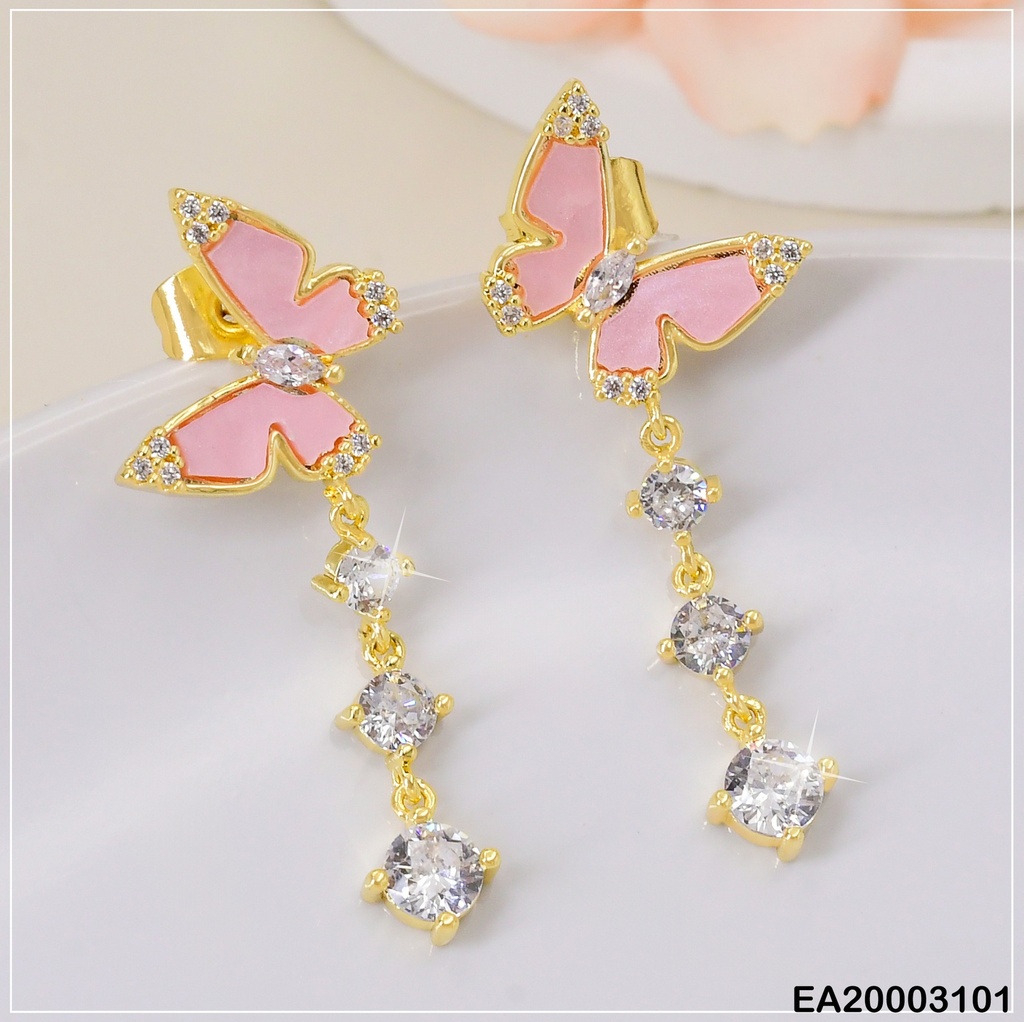 ARETES MARIPOSA ROSADA C/ZIRCONIAS COLGANTES EE983-3