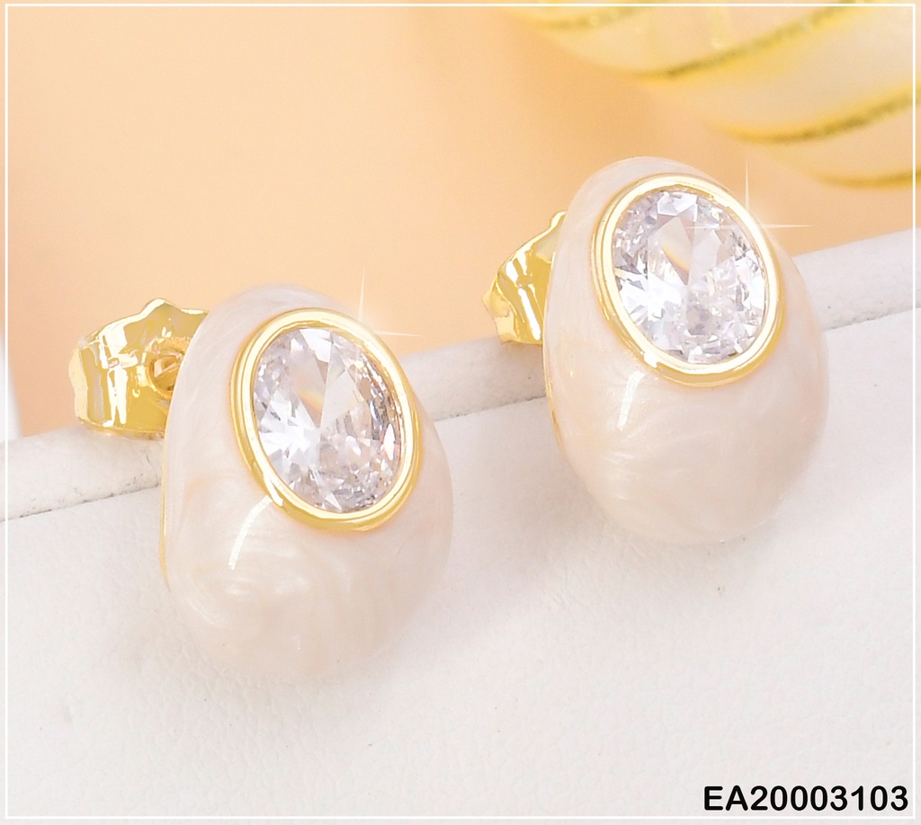 ARETES GOTA BLANCA C/ZIRCONIA OV. CENTRO EE985-3