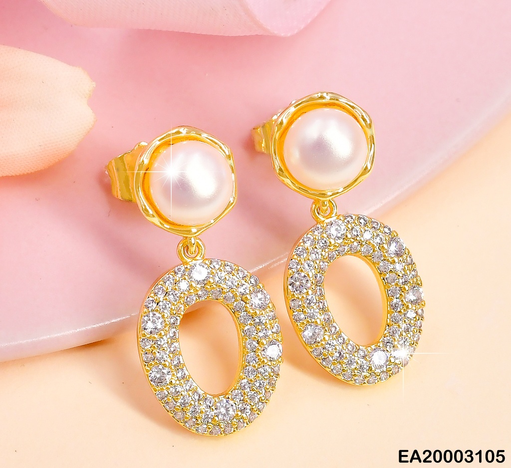ARETES MEDIA PERLA C/"O" ZIRCONIAS COLGANTE EE989-3