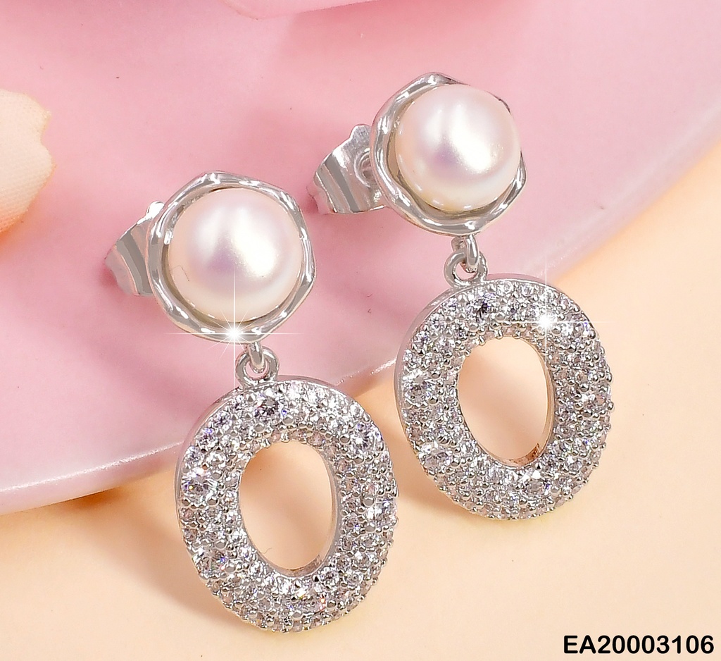 ARETES PLAT. MEDIA PERLA C/"O" ZIRCONIAS COLGANTE EE990-3