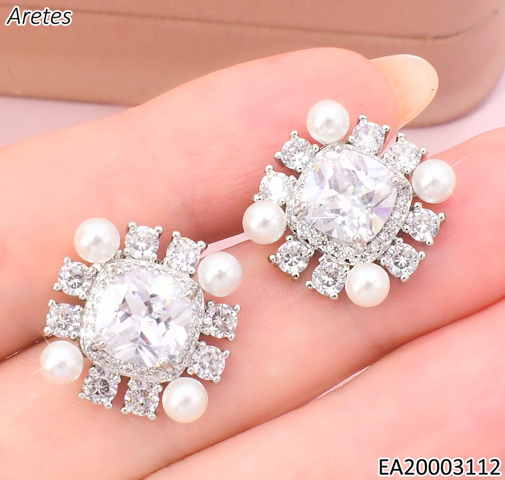 ARETES PLAT. ROMBOS BORDES-CENTRO CUADROS ZIRCONIAS EE1004-3