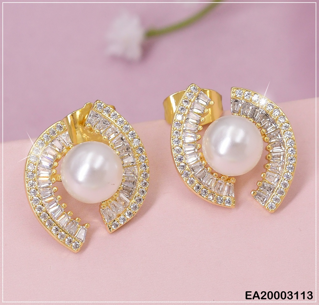 ARETES DOR PARENTESIS ZIRCONIAS C/CENTRO PERLA EE1007-3