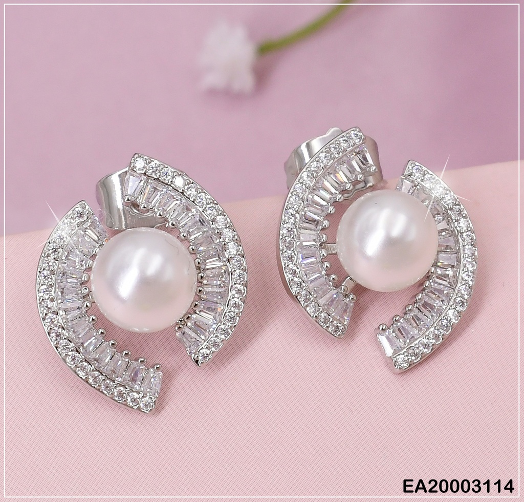 ARETES PLAT. PARENTESIS ZIRCONIAS C/CENTRO PERLA EE1008-3