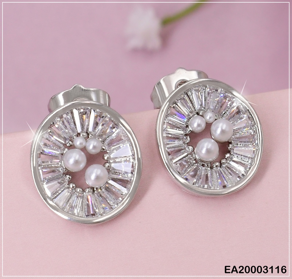 ARETES PLAT. RD.ZIRCONIAS CENTRO 4 PERLAS EE1010-3