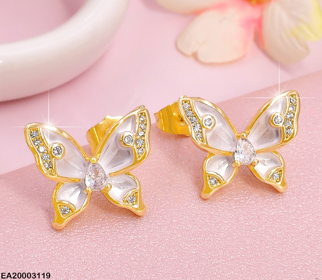 ARETES MARIPOSA BLANCA,ALAS ZIRCONIAS EE1015-3