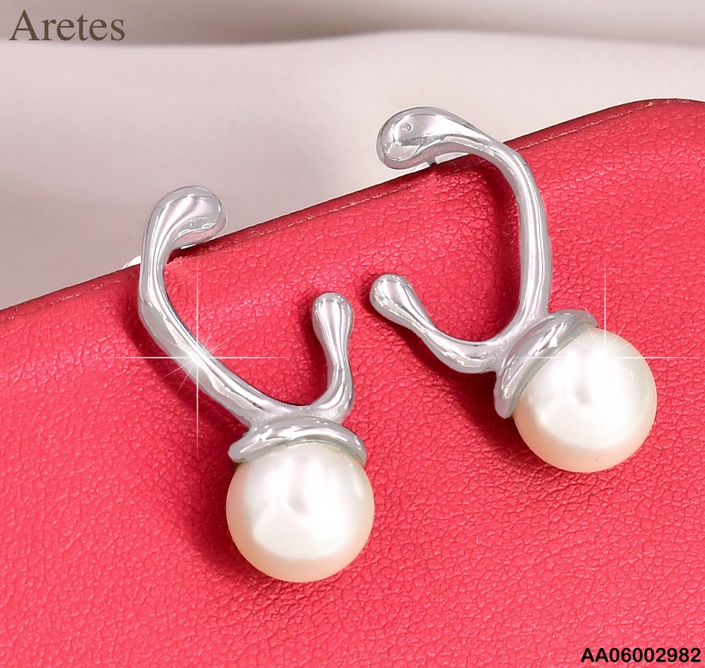 ARETES PLAT. "U" C/PERLA COLGANTE KE113304