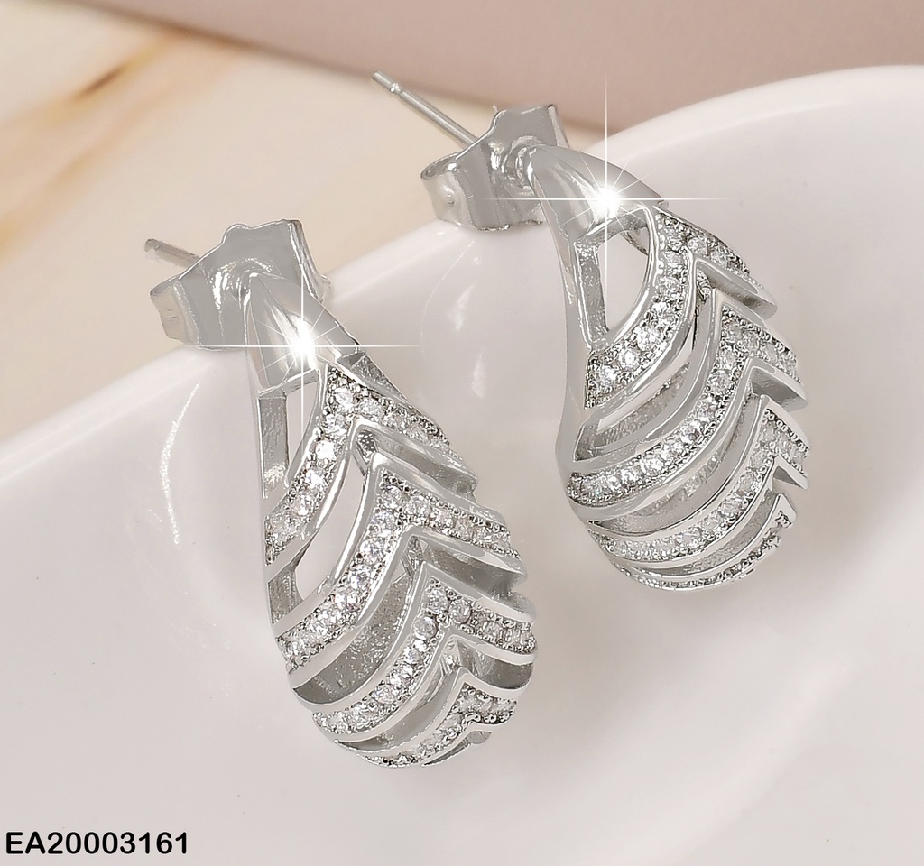 ARETES PLAT. GOTA LINEAS ZIRCONIAS EE1032-3