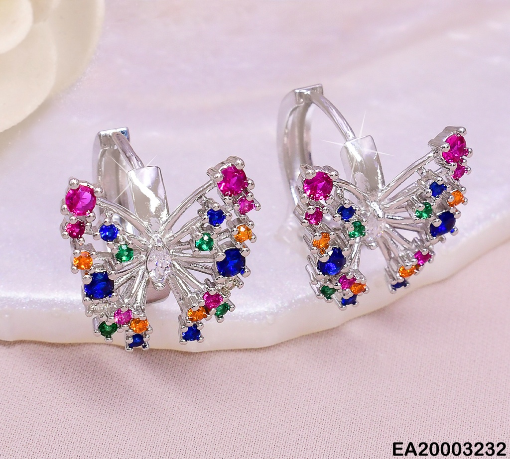 ARETES HUGGIES PLAT.MARIPOSAS ZIRC.COL.K3249
