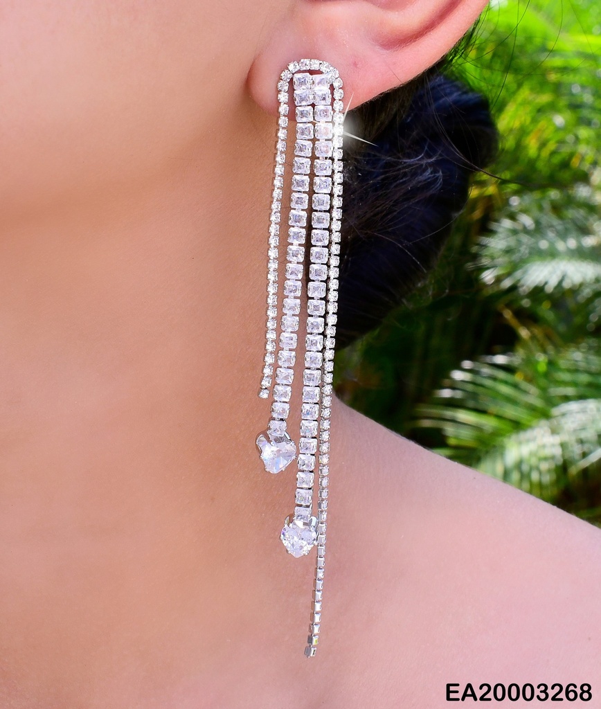 ARETES PLAT 4 LINEAS ZIRC COLGANTES/ ZIRC CORAZON EE1130-132