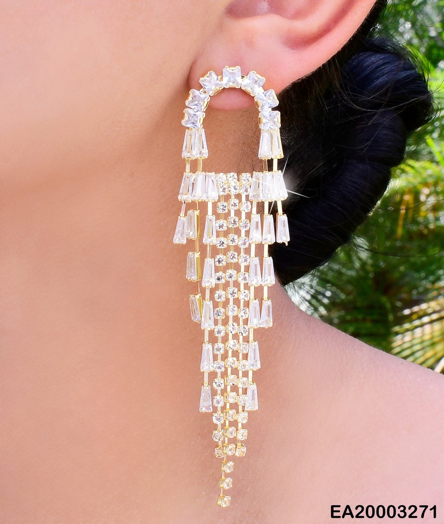 ARETES DOR U INVERTIDA LINEAS ZIRC COLGANTES EE1131-132