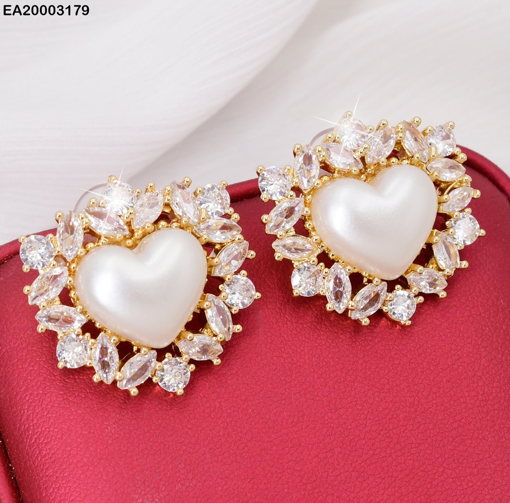 ARETES CORAZON PERLA BORDE ZIRC.HOJITAS EE1087-6