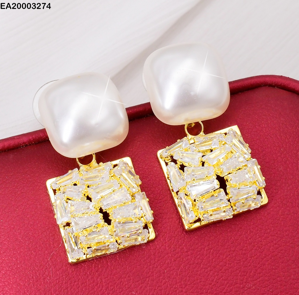 ARETES DOR PERLA CUAD./ CUADRO ZIRC COLGANTE EE1341-132