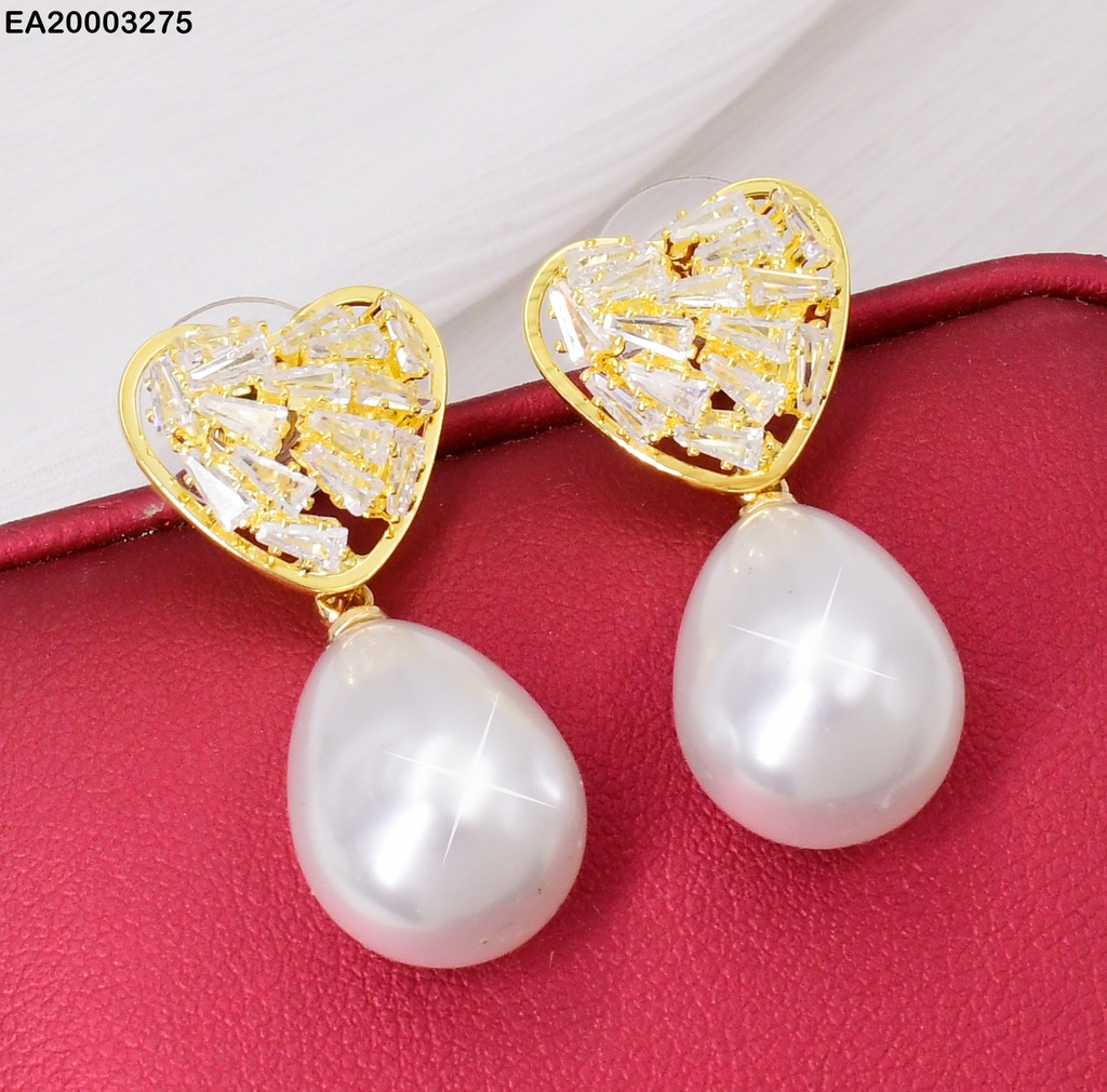 ARETES DOR CORAZON DE ZIRC RECT./ PERLA COLGANTE EE1366-132