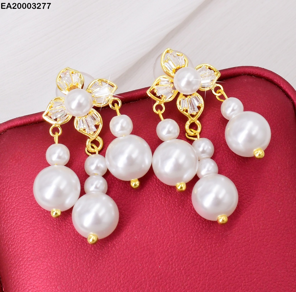 ARETES FLOR ZIRC/ 3 LINEAS DE PERLAS COLGANTES EE1578-169