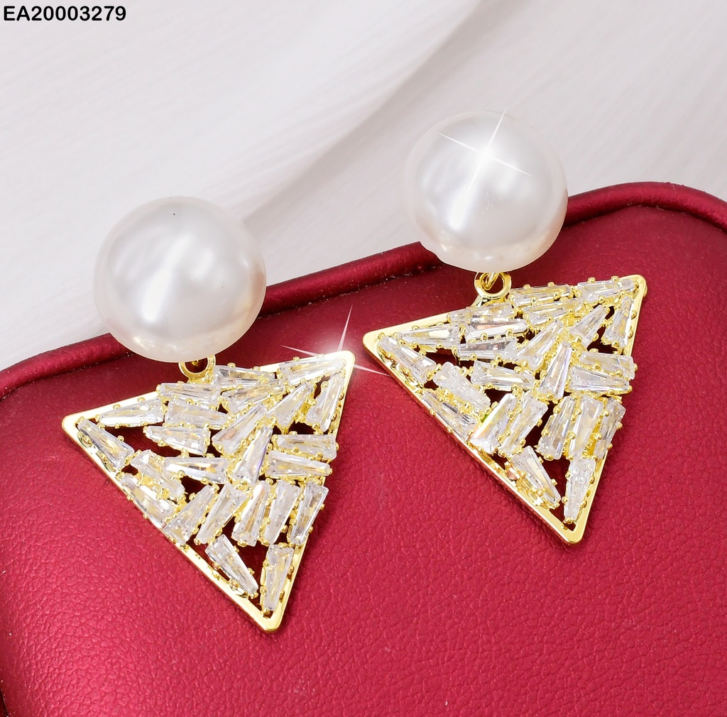 ARETES DOR MEDIA PERLA / TIRIANGULO INVERTIDO COLGANTE EE1301-132