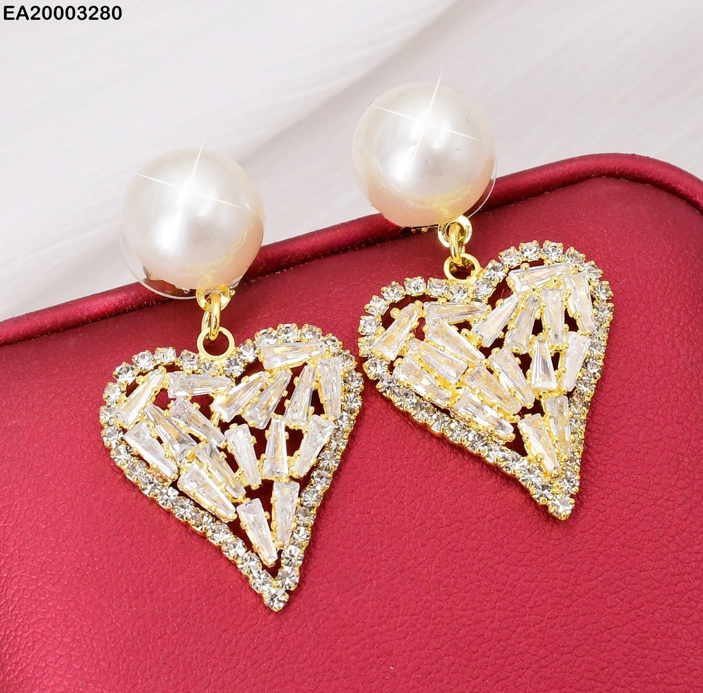 ARETES DOR MEDIA PERLA/ CORAZON ZIRC COLGANTES EE1326-132