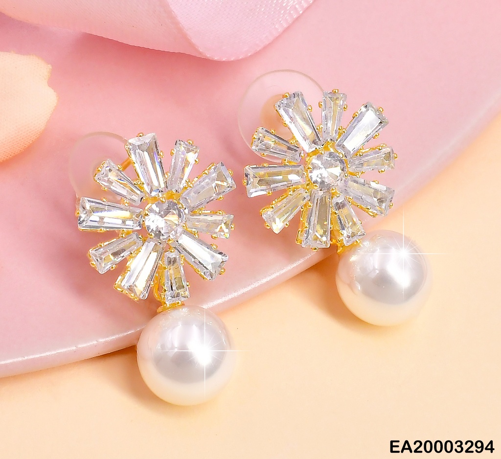 ARETES DOR FLOR DE ZIC RECT./ PERLA COLGANTE EE1594-169