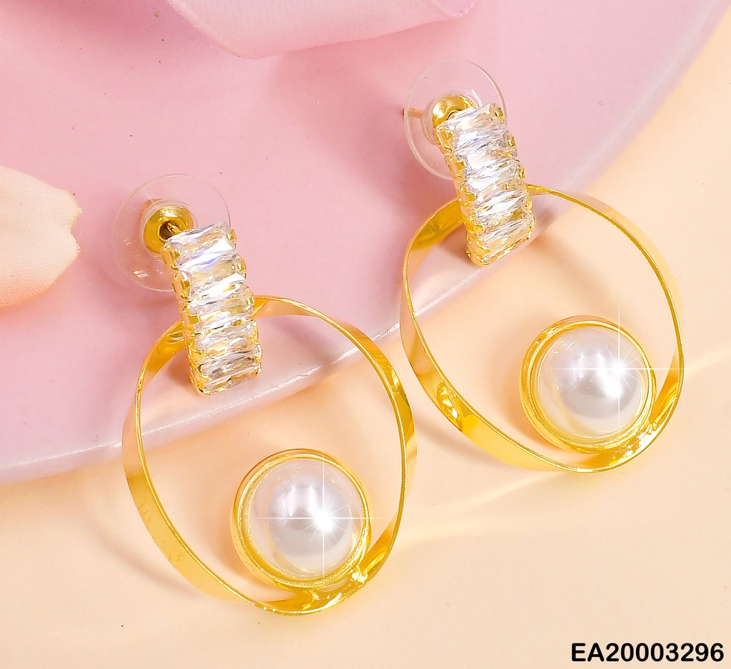 ARETES DOR ZIRC HORIZ./ PERLA SOBRE CROQUI OVALO EE1334-132