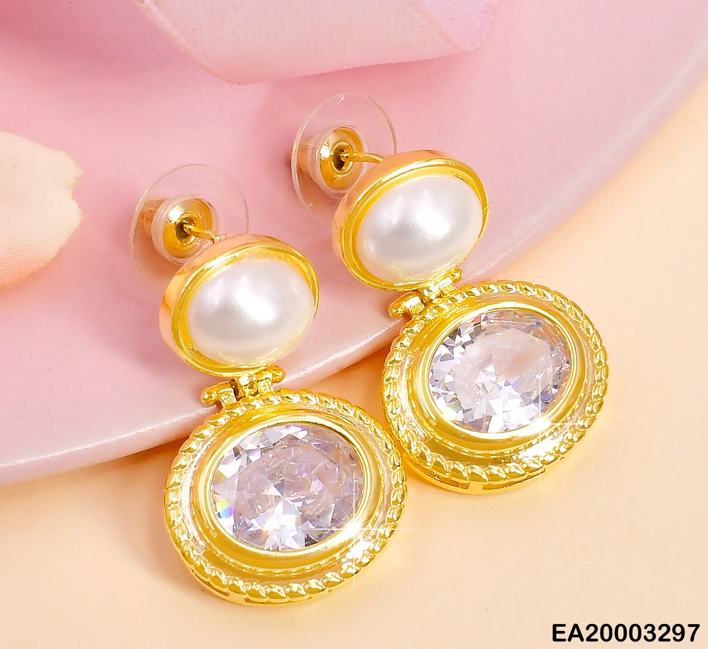 ARETES DOR MEDIA PERLA OVALADA/ ZIRC COLGANTE EE1291-132