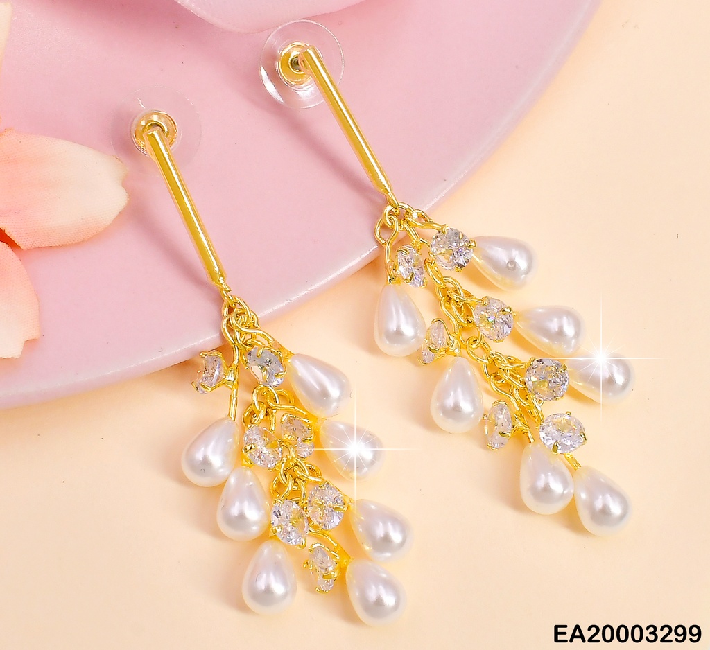 ARETES DOR. PALITO/ PERLAS & ZIRC COLGANTES EE1294-132