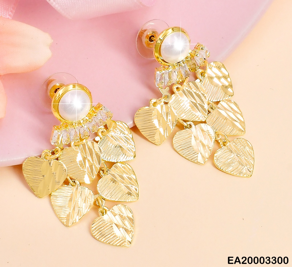 ARETES DOR MEDIA PERLA/ZIRC RECT./CORAZONES RAYAS COLGANTES EE1333-132