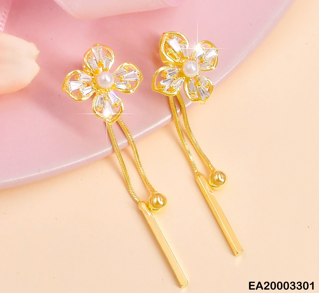ARETES DOR FLOR ZIRC PERLA CENTRO/ CADENITA/ ESFERA/EE1339-132