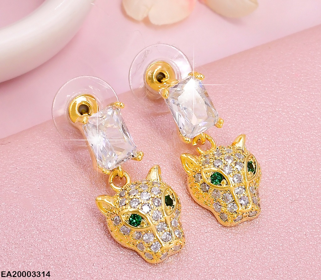 ARETES ZIRC.RECTANGULO VERT. C/PUMA OJOS VERDES EE1201-132