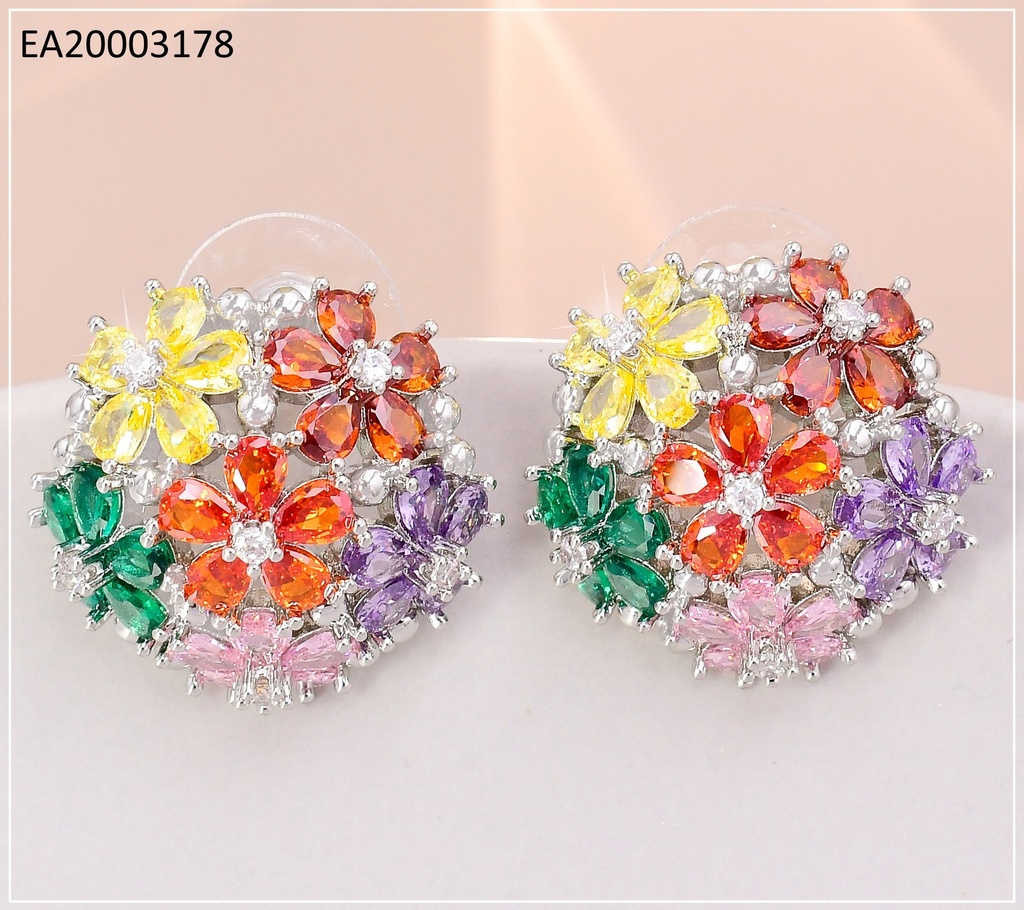 ARETES MEDIA PELOTA FLORES COL.VARIOS/PLAT. EE1084-6/EE4585-6