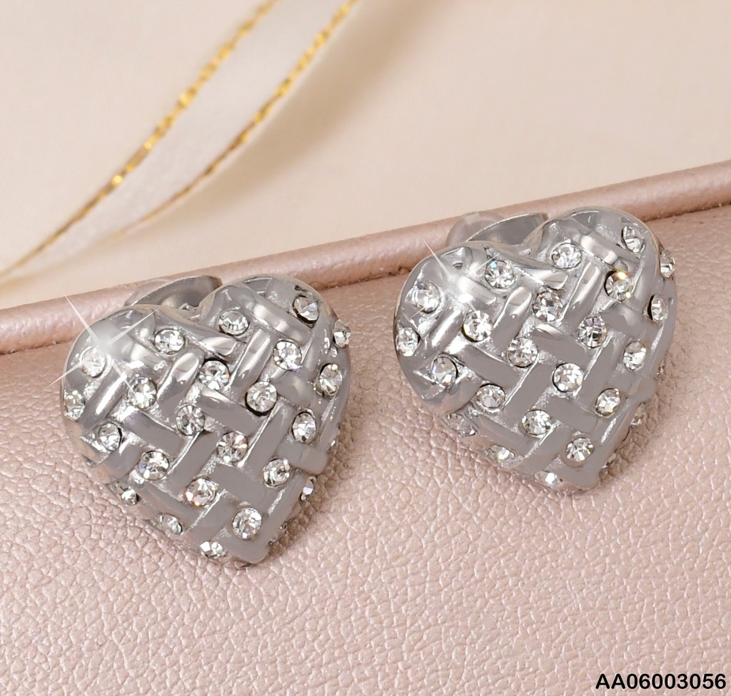 ARETES PLAT. CORAZON ENREJADO C/ZIRCONIAS KE113737