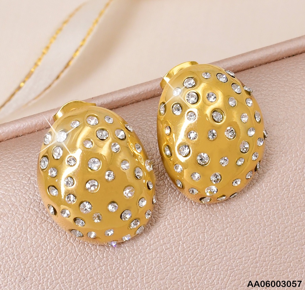 ARETES OVALO DORADO C/ZIRC.INCRUSTADAS KE113730