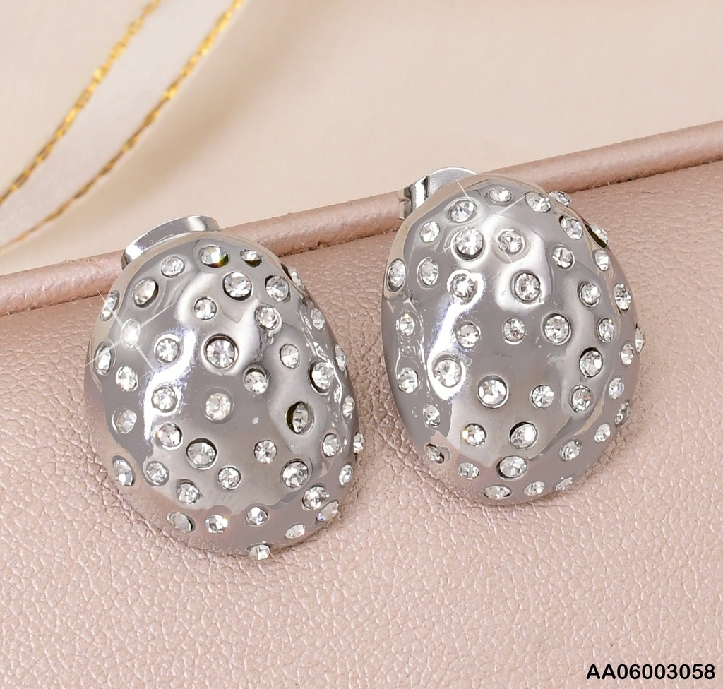 ARETES PLAT. OVALO DORADO C/ZIRC.INCRUSTADAS KE113786