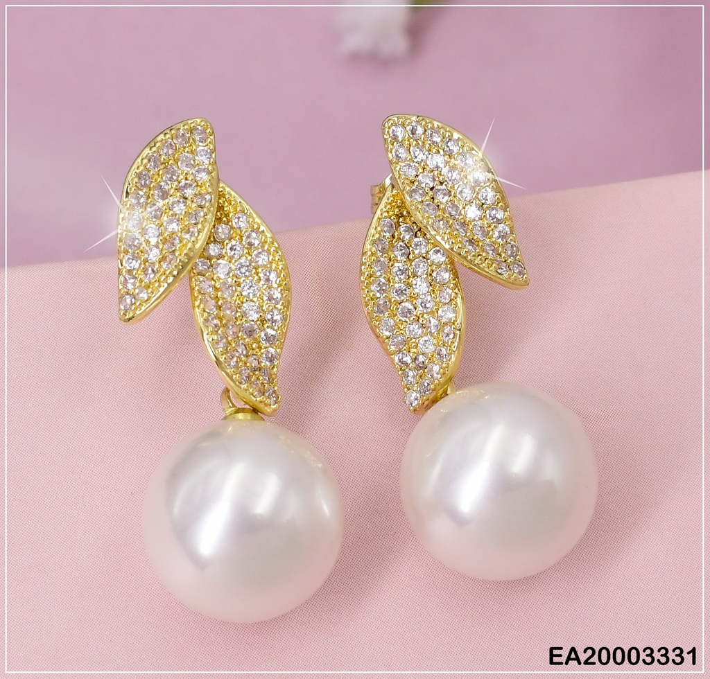 ARETES DOR 2 HOJAS ZIRC/PERLA COLGANTE EE1760-296