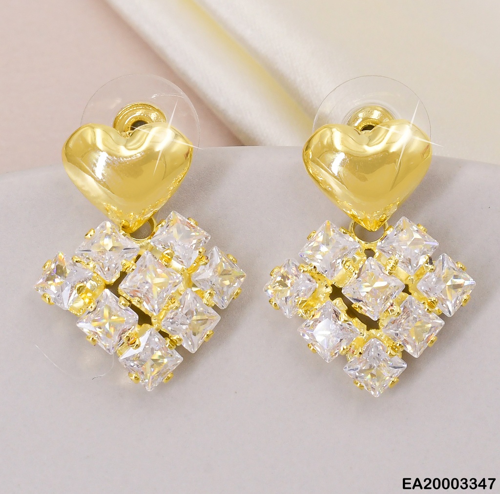 ARETES DOR CORAZON LISO INFLADO/ CORAZON ZIRC COLGANTE EE1324-132