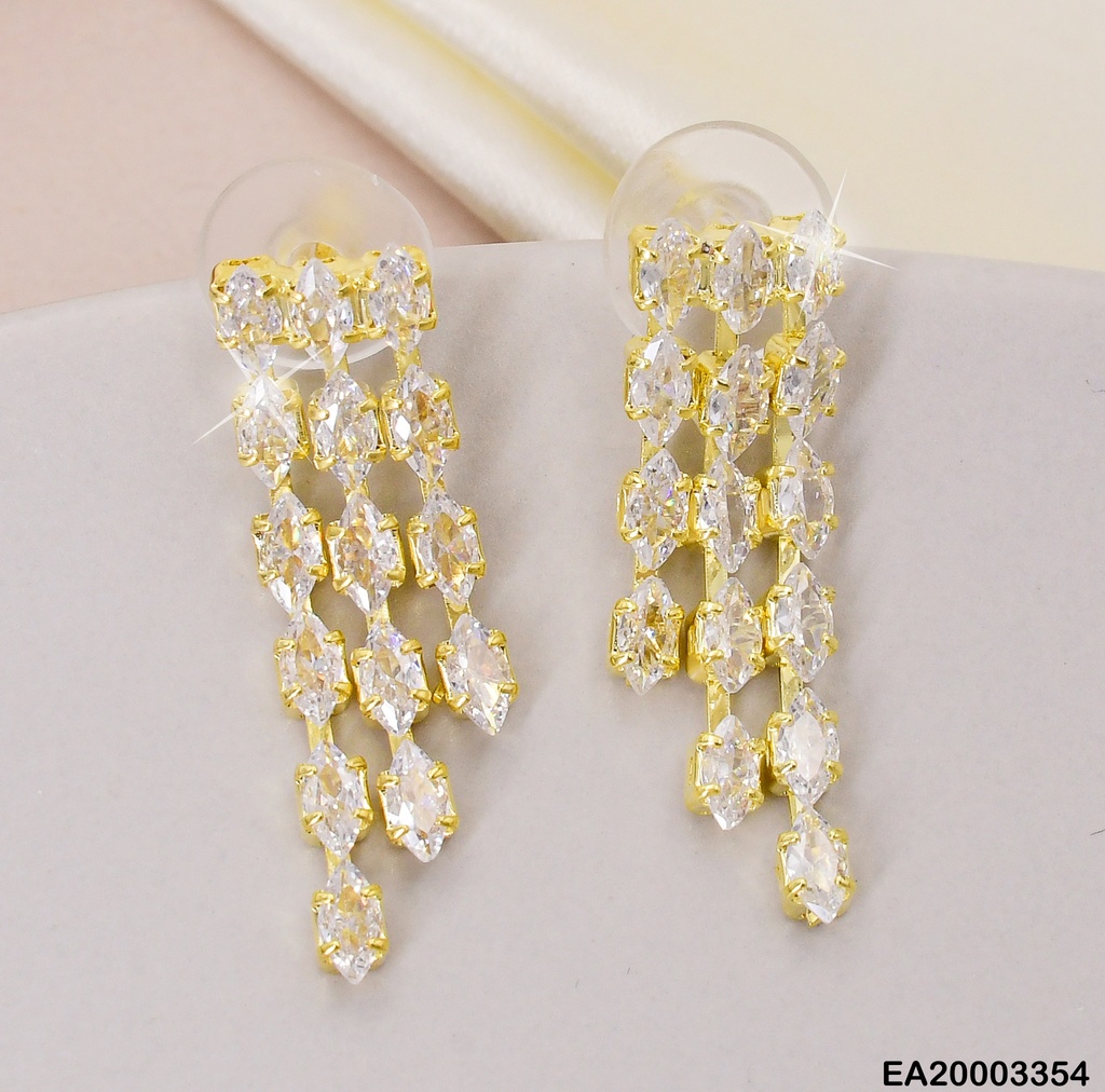ARETES DOR 3 FILAS DE ZIRC OVALADAS COLGANTES EE1608-169