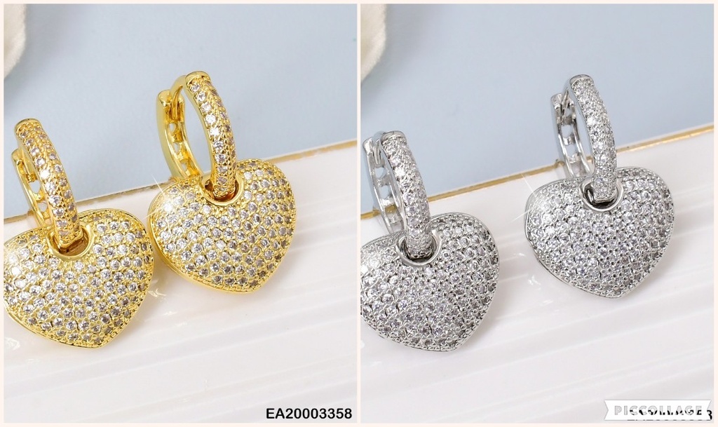 ARETES HUGGIES DOR CORAZON ZIRC INFLADO COL SURT. F4812-666