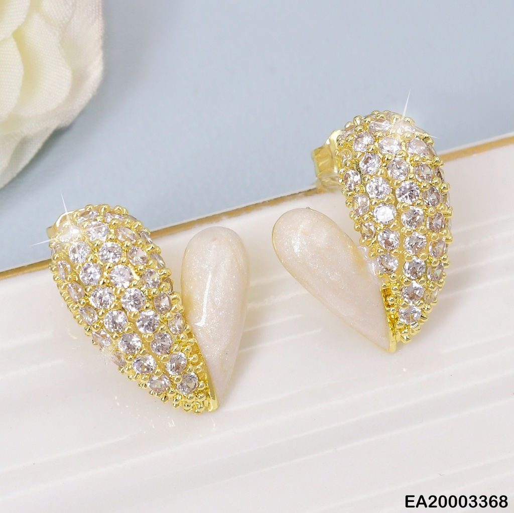 ARETES DOR CORAZON MITAD ZIRC/ MITAD NACAR EE1807-296